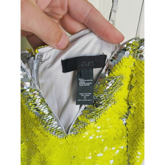 H:OURS Poppy Mini Dress Two Tone Sequins Silver Yellow XS Cocktail Event Glam - Picture 5 of 6